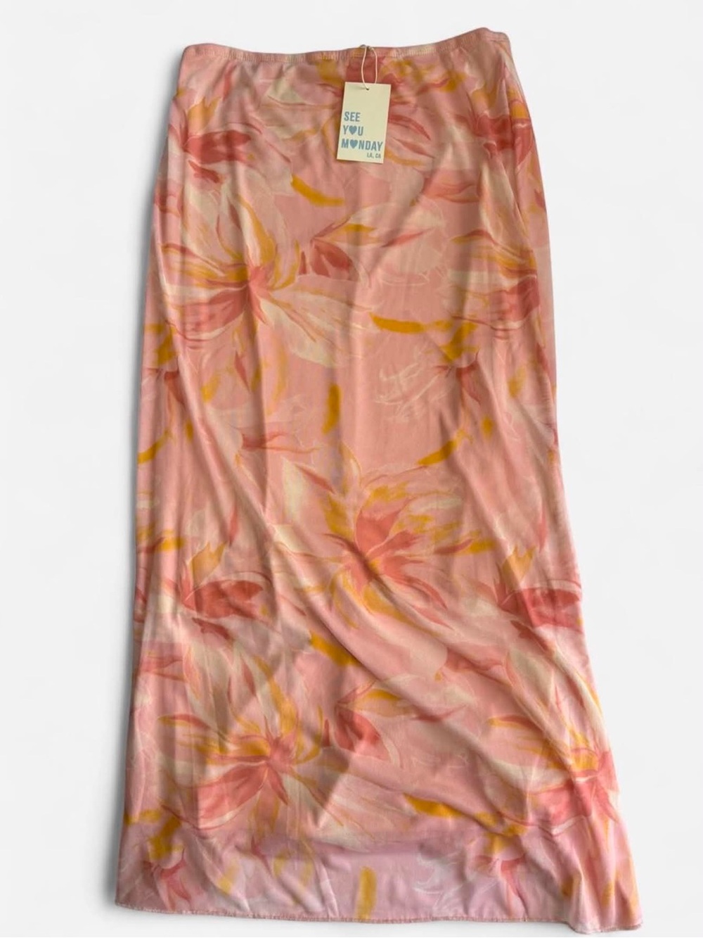 See You Monday Orange Floral Maxi Skirt - Size XL - Y2K Fairy - NWT